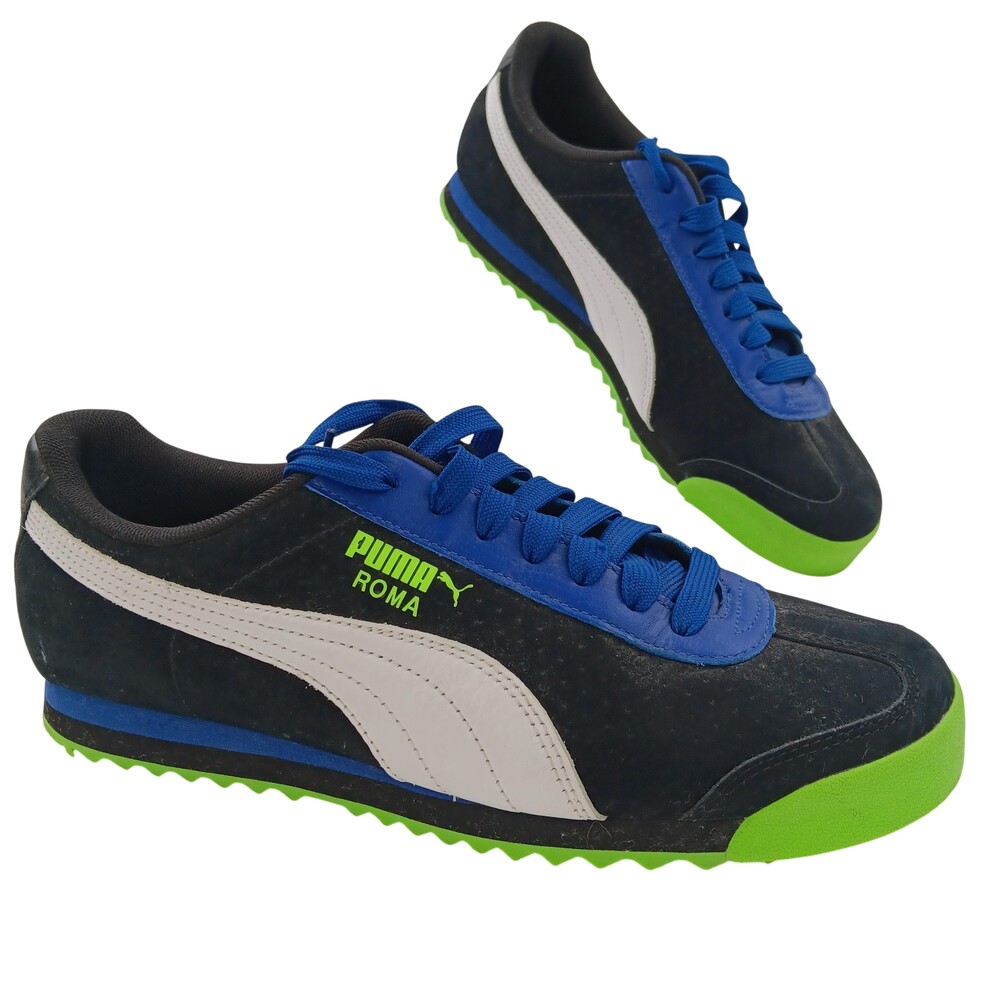 Puma Roma Shoes Mens Size 9 Black Blue White Green Casual Sneakers 37031102